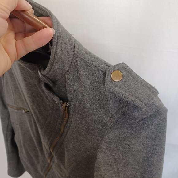 LOVE TREE Gray Cotton Blend Stretch Moto Neutral Jacket Women's Medium Coat Top - Picture 9 of 12